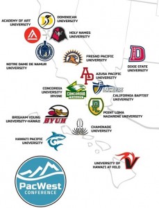 A map of the PacWest Conference.